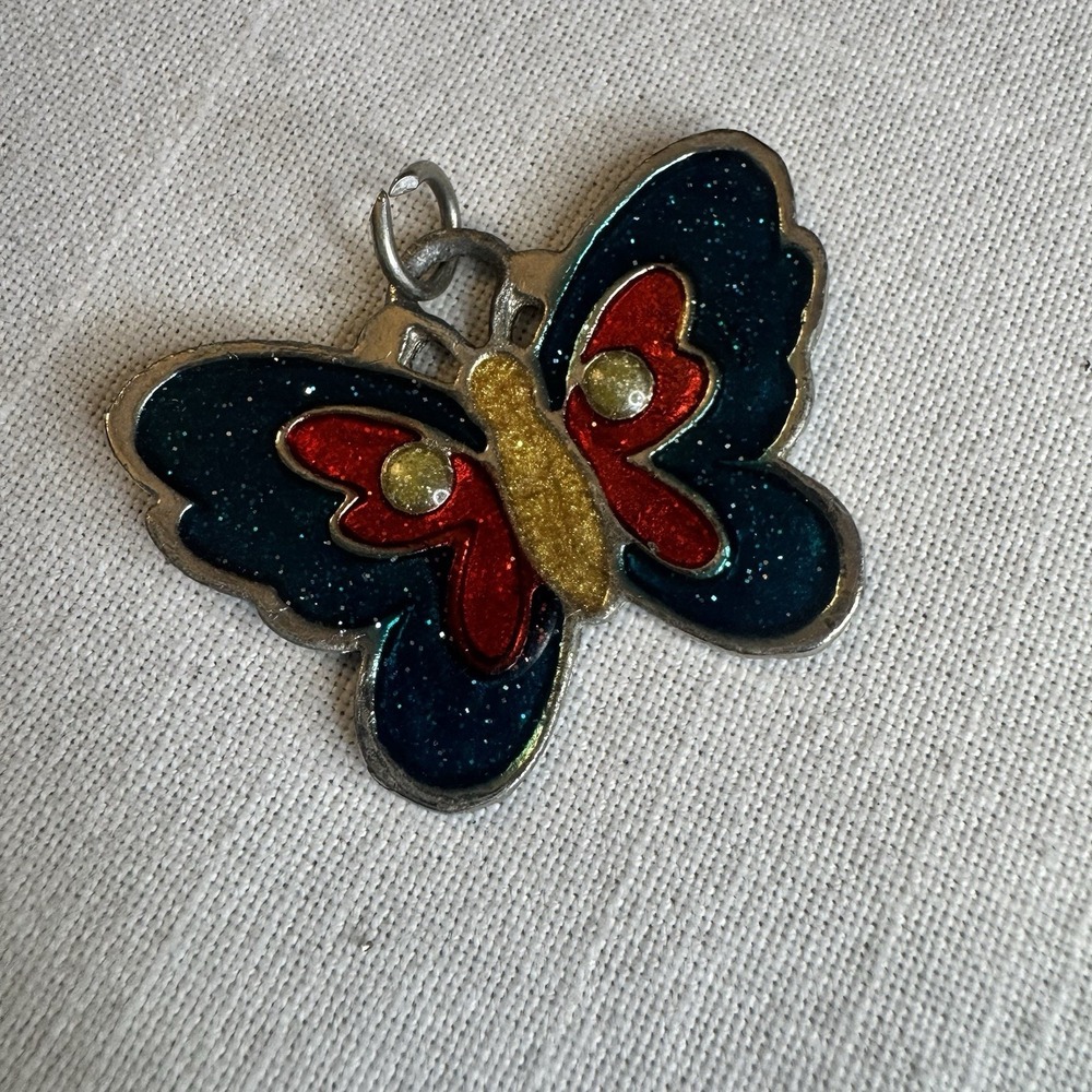 Vintage Enamel Butterfly Charm ~ Blue, Yellow & Red